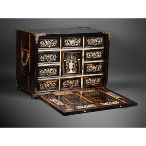 A 17th Century Italian (lombardy) Ebony And Ivory Inlaid Cabinet