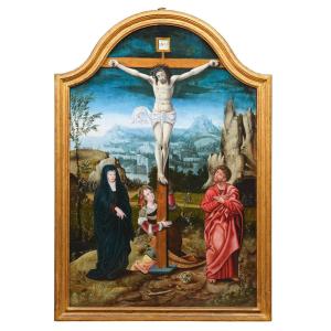 La crucifixion, atelier du Maître des demi-figures , école Anversoise du XVIème siècle