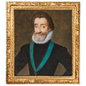 Portrait d’Henri IV, attribué à François Quesnel, Paris vers 1600, huile sur bois, cadre XVIIe