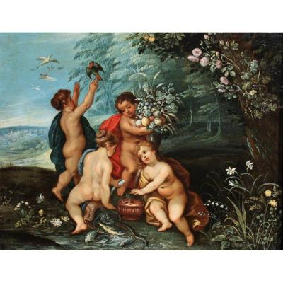 17th C. Allegory Of The Four Elements -circle Of Jan Brueghel And H. Van Balen 