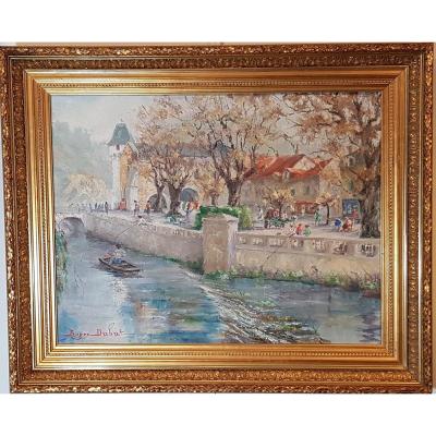 Vue de Brantôme en Périgord,huile sur toile signée Roger Dubut