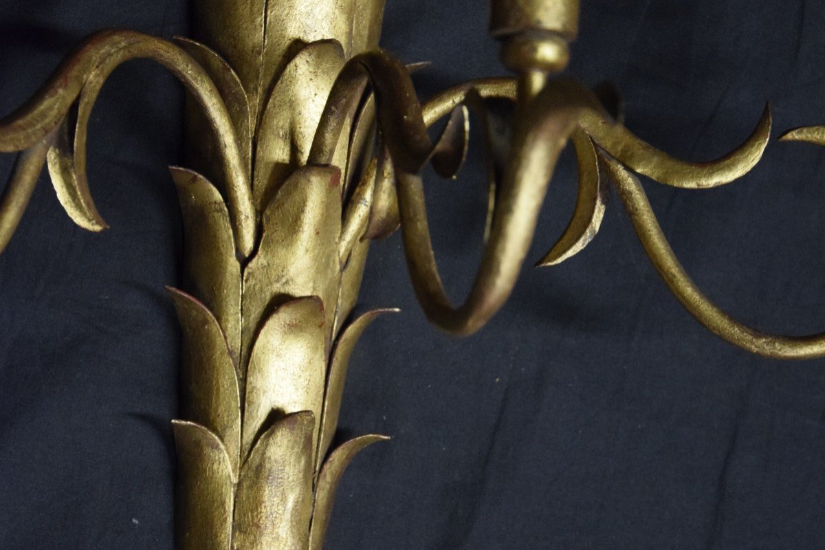 Applique  palmier en tôle dorée , 5 bras de lumières . dans le goût de la Maison  Jansen-photo-4
