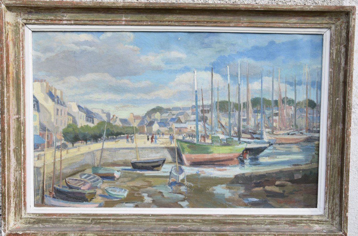 Gaston Dardaillon  (1885-?)  Le port de Pornic , huile sur toile -photo-2