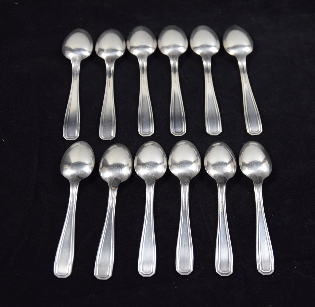 Christofle/alfénide, 12 Small Mocha Spoons In Silver Metal, Art Deco-photo-3