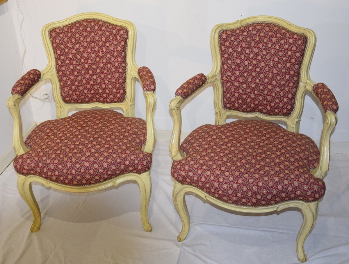 Pair Of Cabriolet Armchairs, Louis XV, E.meunier Stamp, 18th Century