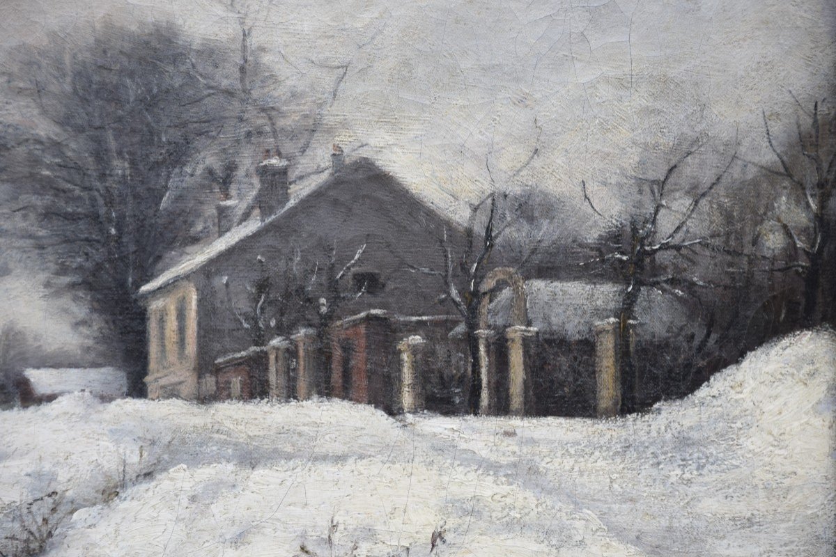 Edouard Castres (1838-1902)  "Paysage sous la neige ", huile sur toile -photo-3