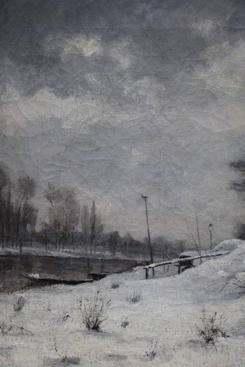 Edouard Castres (1838-1902)  "Paysage sous la neige ", huile sur toile -photo-4