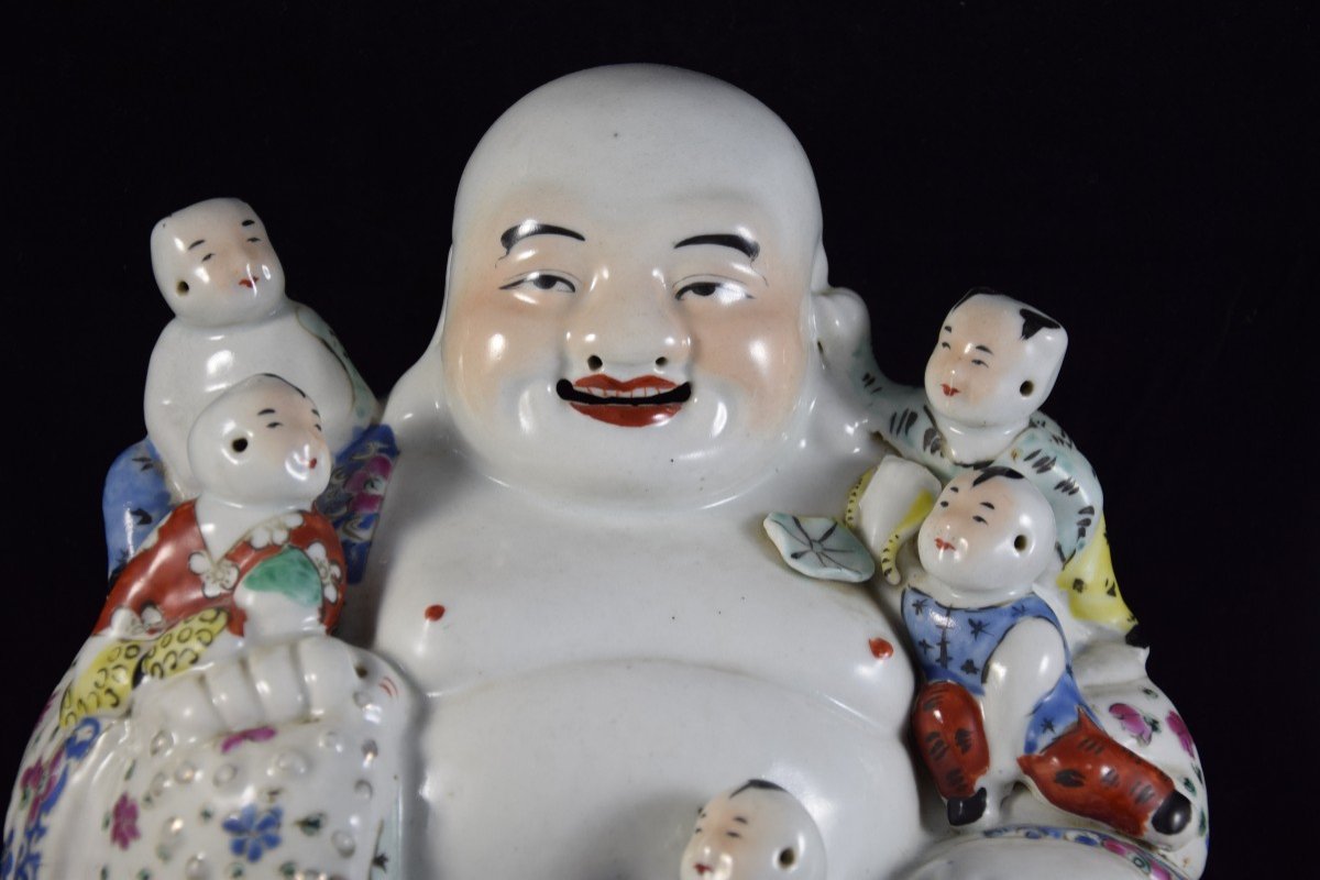 Bouddha  rieur en porcelaine polychrome ,Chine XXème -photo-2