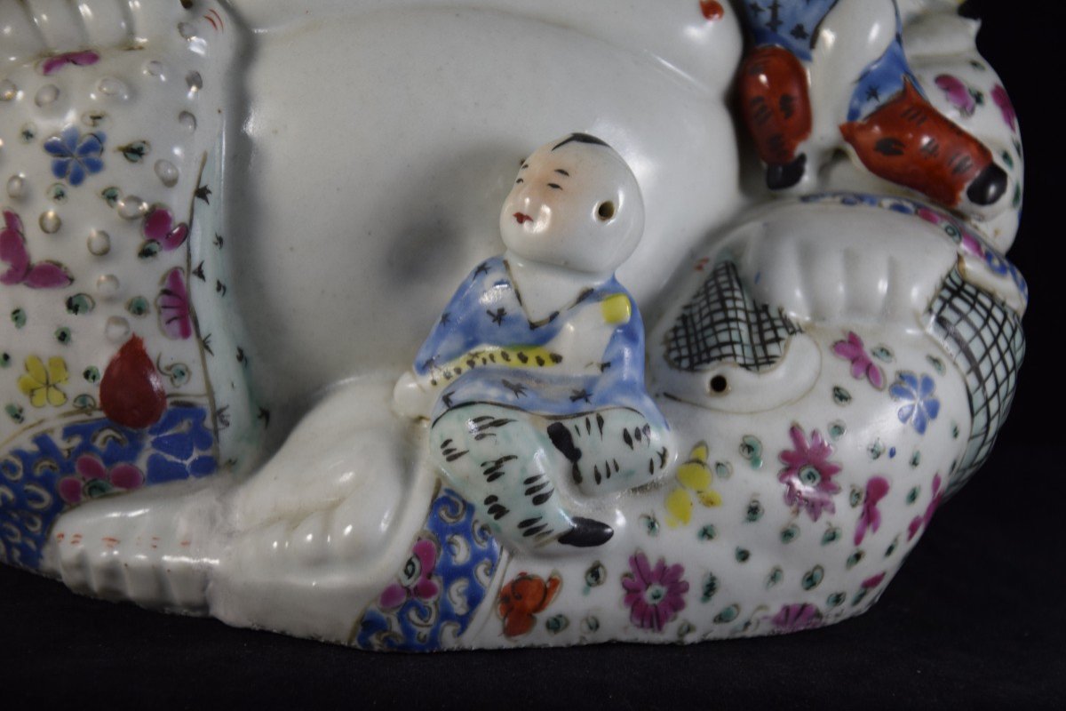 Bouddha  rieur en porcelaine polychrome ,Chine XXème -photo-3