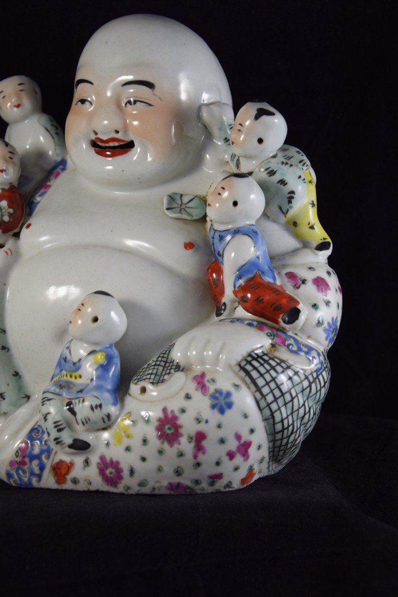 Bouddha  rieur en porcelaine polychrome ,Chine XXème -photo-1