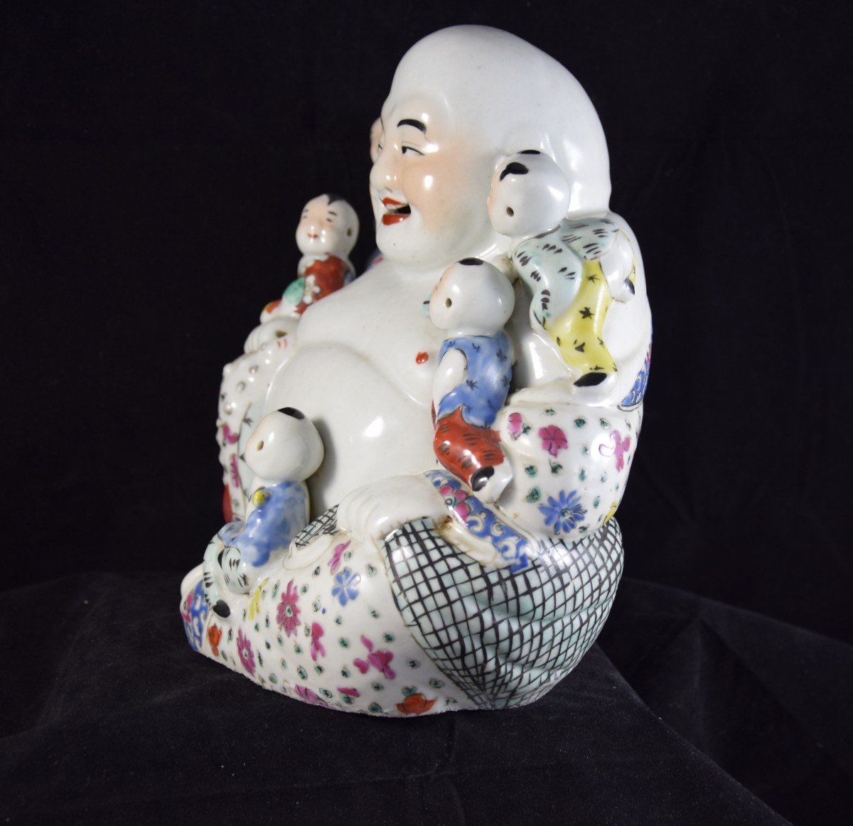 Bouddha  rieur en porcelaine polychrome ,Chine XXème -photo-5