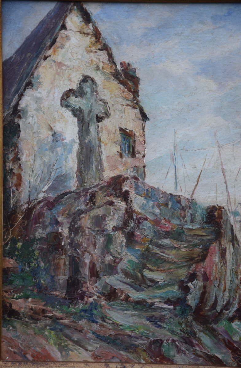 Roger Dubut (1890-1960) Port De Pêche En Bretagne ,huile Sur Panneau-photo-3