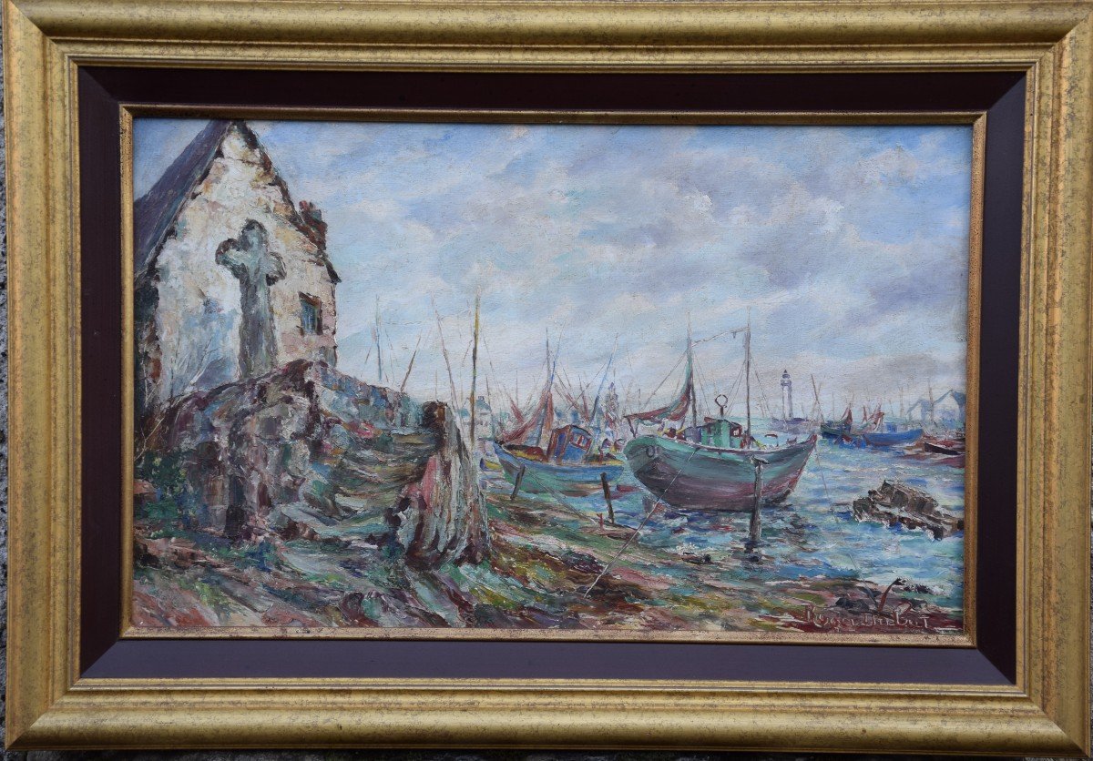 Roger Dubut (1890-1960) Port De Pêche En Bretagne ,huile Sur Panneau