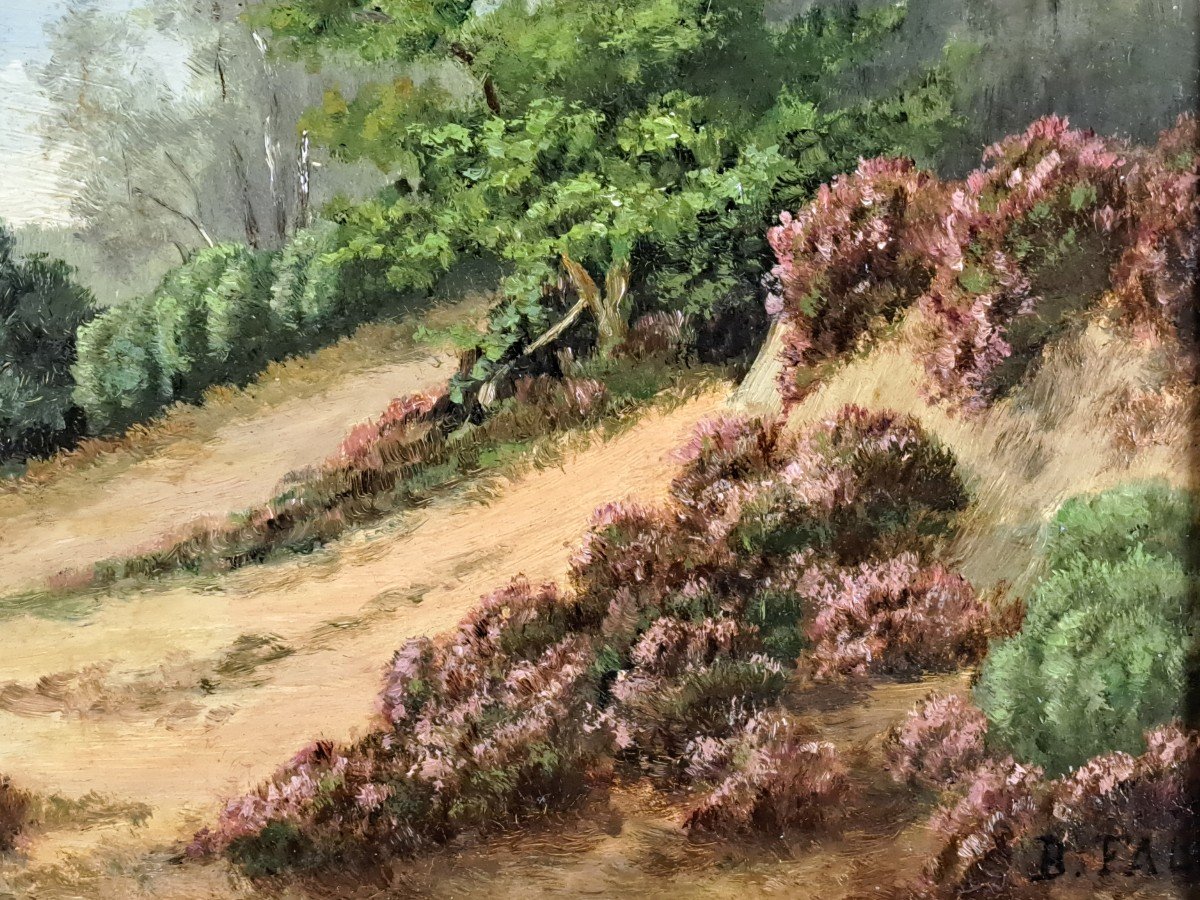 Lande De Bruyères, Oil On Panel Signed B. Fal-photo-6