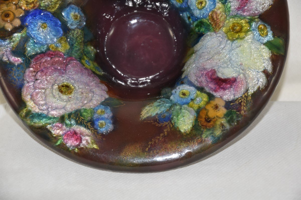 Camille Fauré (1874-1956), Enamelled Copper Bowl, Floral Decoration, Limoges Enamels-photo-1