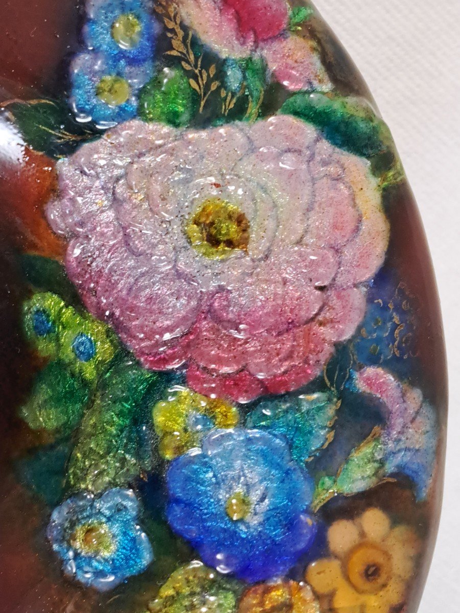 Camille Fauré (1874-1956), Enamelled Copper Bowl, Floral Decoration, Limoges Enamels-photo-8