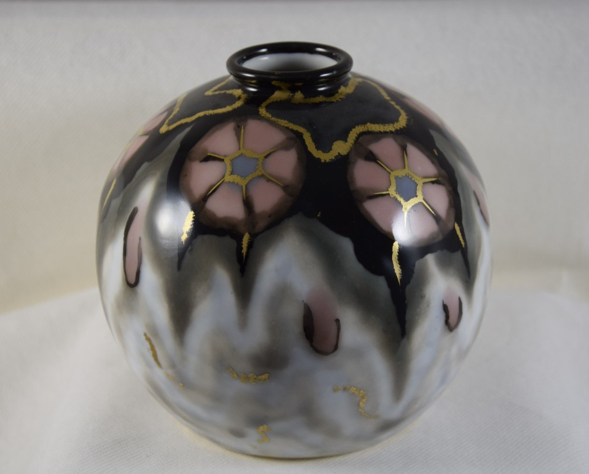 Camille Tharaud (1878-1956) Enameled Porcelain Ball Vase, Period 1928-1930, Limoges.-photo-2