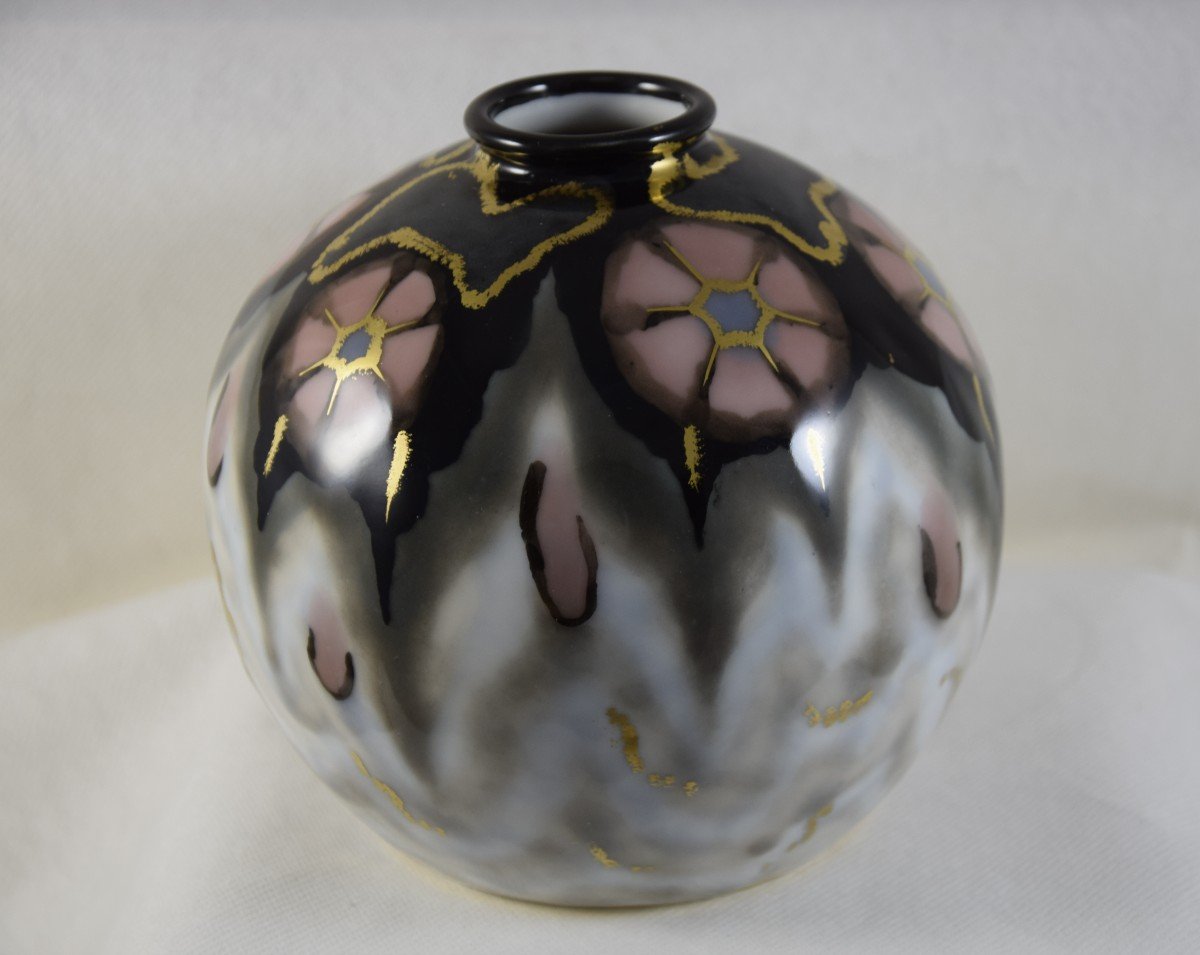 Camille Tharaud (1878-1956) Enameled Porcelain Ball Vase, Period 1928-1930, Limoges.-photo-3