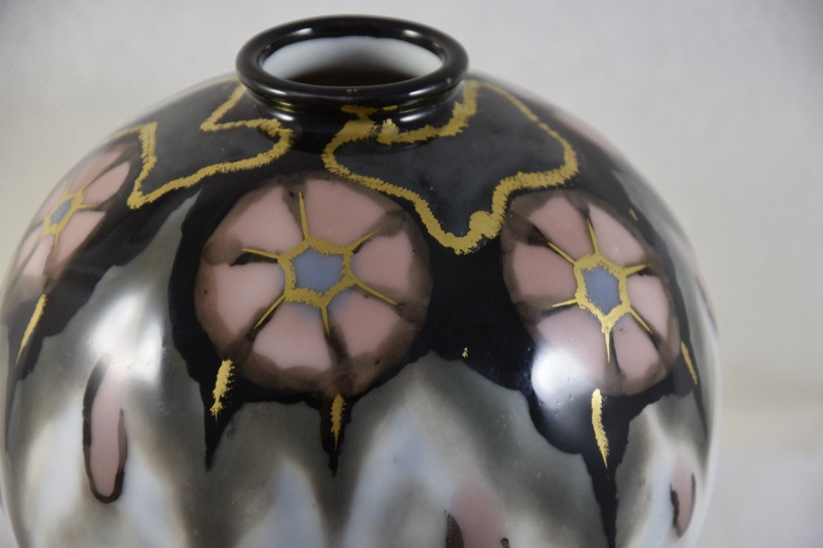 Camille Tharaud (1878-1956) Enameled Porcelain Ball Vase, Period 1928-1930, Limoges.-photo-1