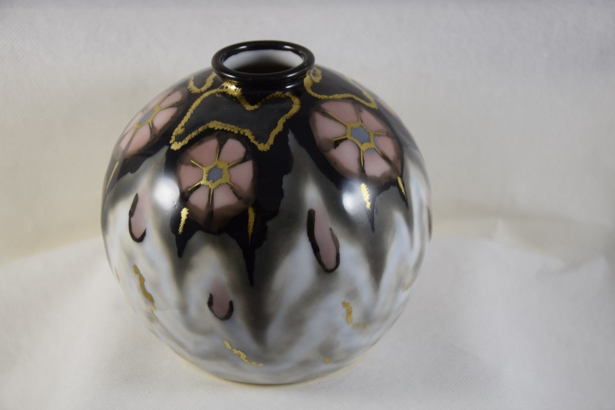 Camille Tharaud (1878-1956) Enameled Porcelain Ball Vase, Period 1928-1930, Limoges.-photo-4