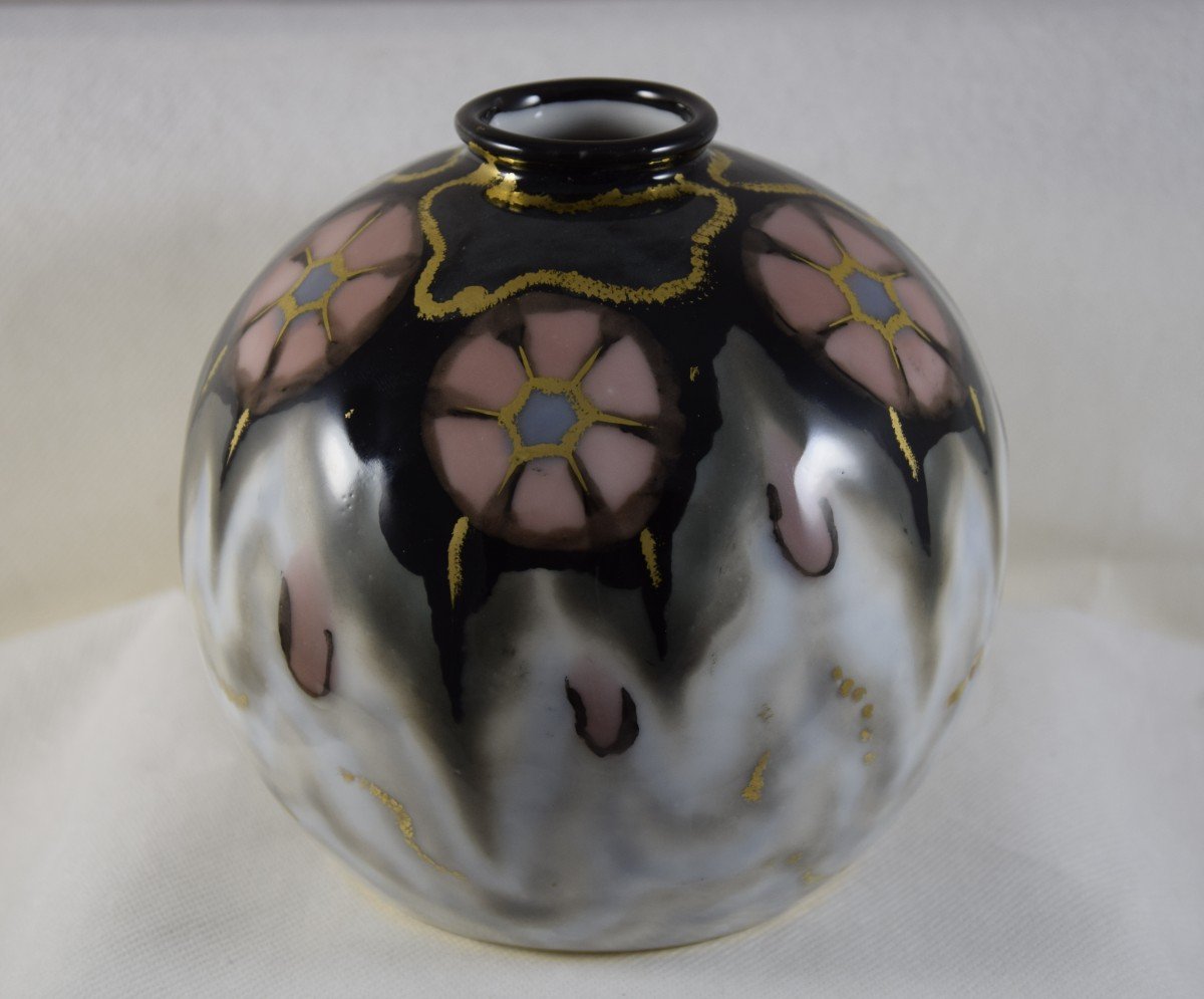 Camille Tharaud (1878-1956) Enameled Porcelain Ball Vase, Period 1928-1930, Limoges.