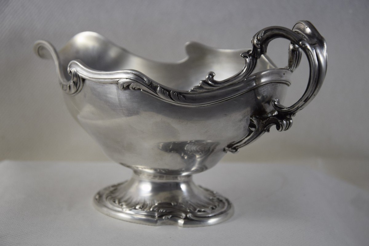 Saucière en argent massif , style Louis XV ,poinçon Minerve , fin XIXème -photo-1