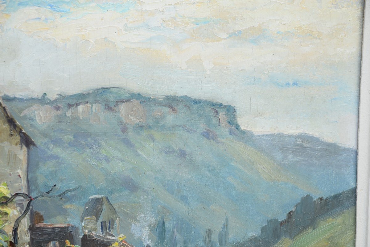 Marius Gueit (1877-1956) Landscape Of The Dordogne Valley, Oil On Panel-photo-3