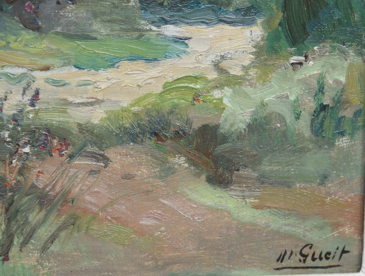 Marius Gueit (1877-1956) Landscape Of The Dordogne Valley, Oil On Panel-photo-6