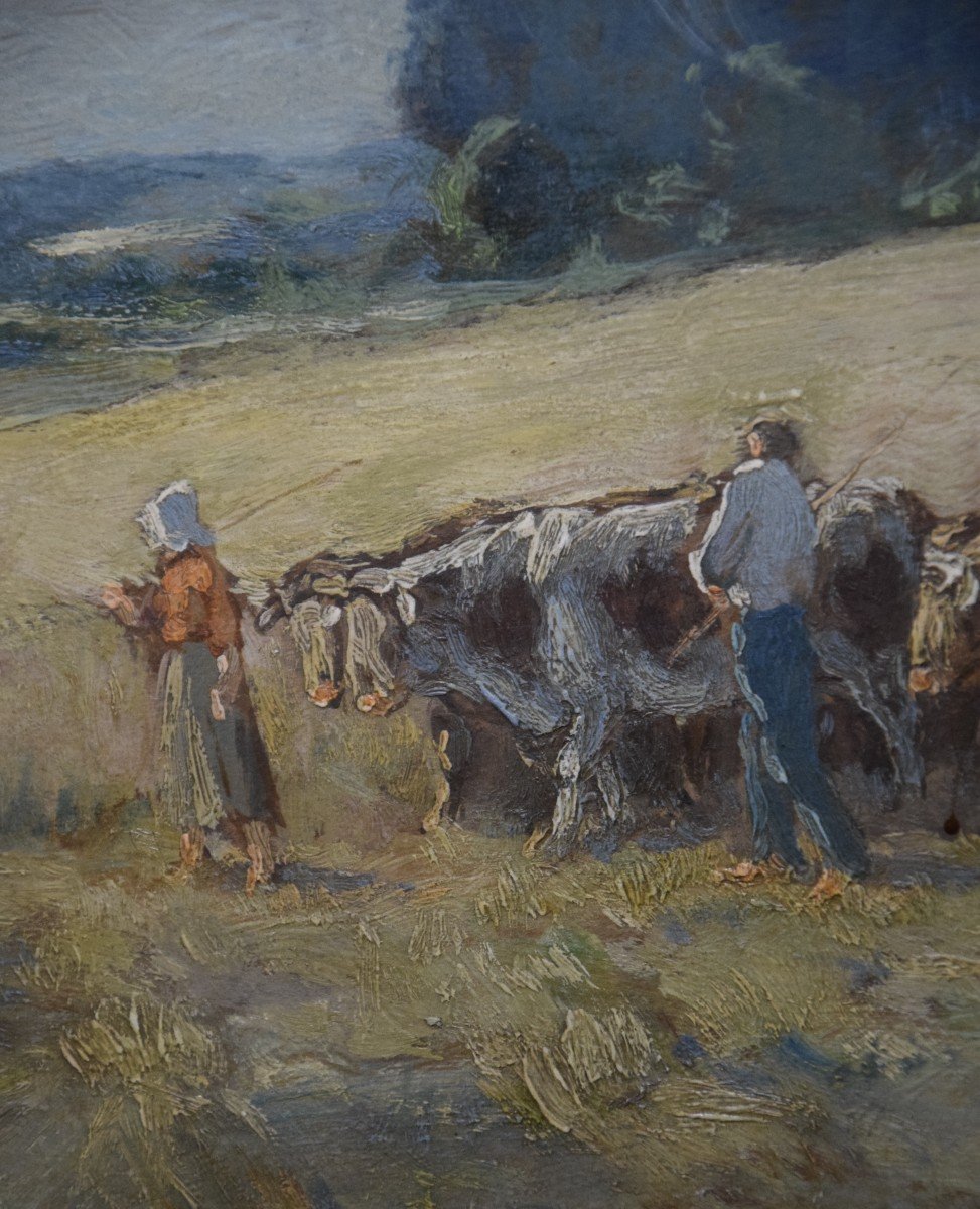 Camille Merlaud  "les moissons en Périgord " huile sur panneau , Ecole de Périgueux . -photo-8