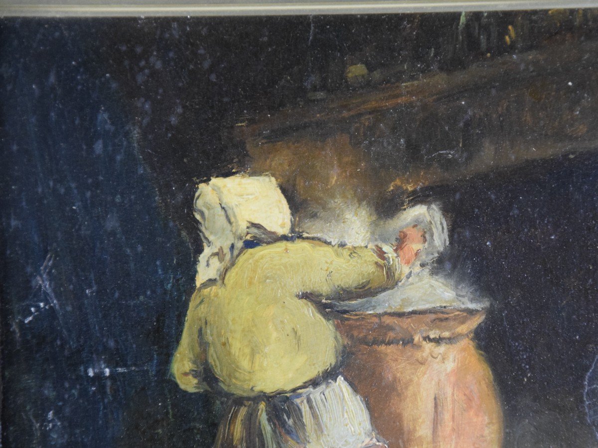 Camille Merlaud  (1877-1957) "la lessive à la cendre "  vie rurale en Périgord  ,huile/carton-photo-4