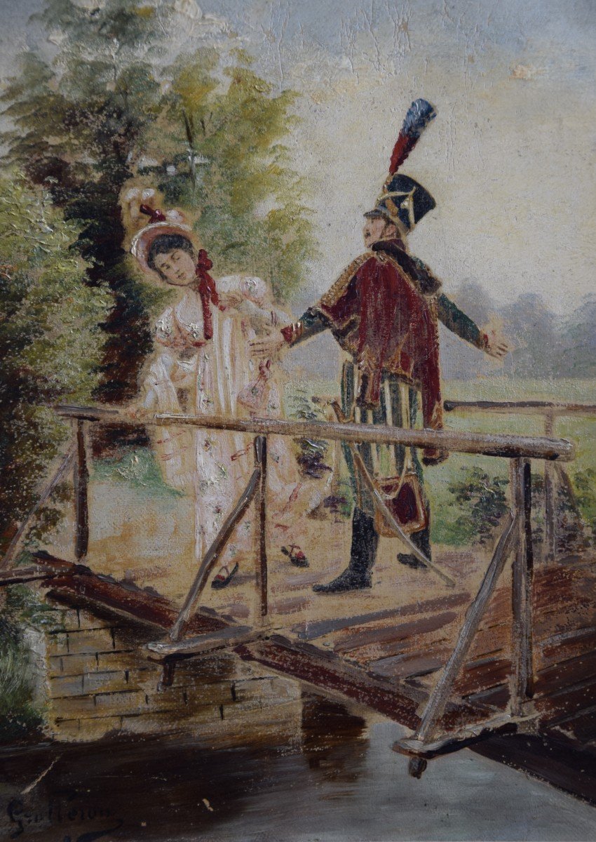 The Impromptu Meeting On The Bridge, After Paul Narcisse Grolleron (1848-1901) Hst-photo-3