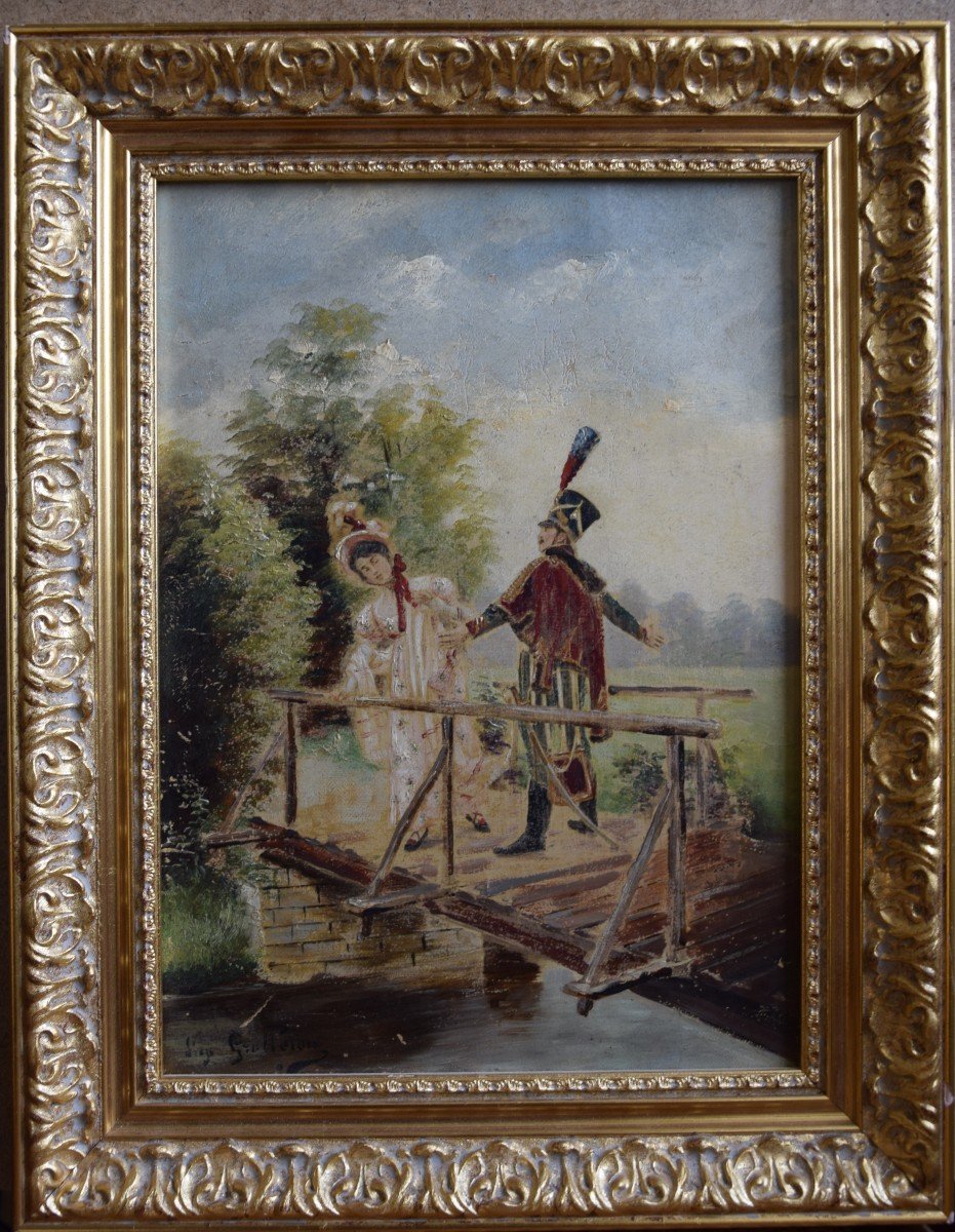 The Impromptu Meeting On The Bridge, After Paul Narcisse Grolleron (1848-1901) Hst