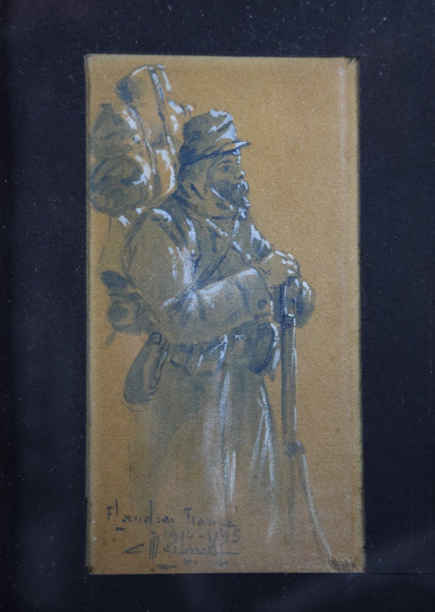 Camille Merlaud (1877-1957) Soldier And His Package, Flanders 1914-1915, Mixed Technique-photo-2