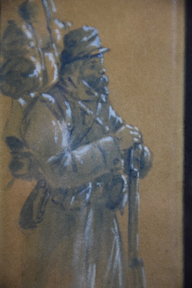 Camille Merlaud (1877-1957) Soldier And His Package, Flanders 1914-1915, Mixed Technique-photo-1