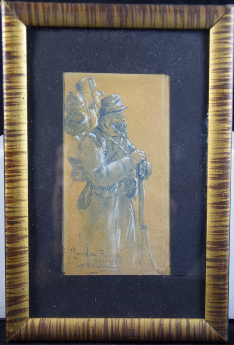 Camille Merlaud (1877-1957) Soldier And His Package, Flanders 1914-1915, Mixed Technique