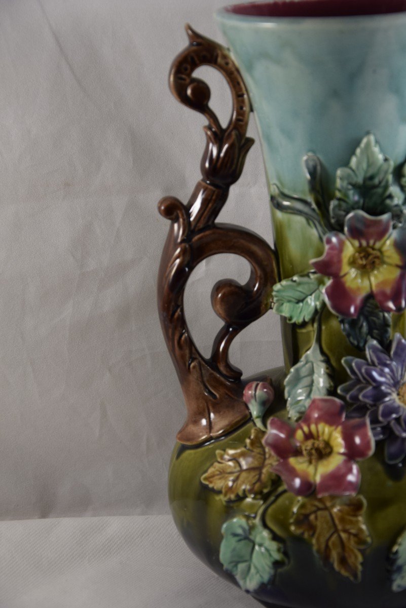 Pair Of Slip Vases, Floral Decoration,-photo-4