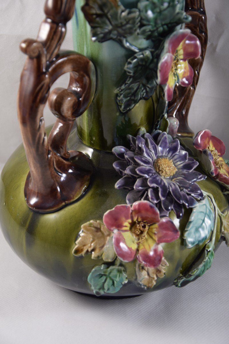 Pair Of Slip Vases, Floral Decoration,-photo-6