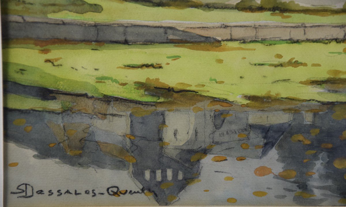 Robert Dessales-Quentin ( 1885-1958)  " le vieux Ajat" en Périgord noir , aquarelle.-photo-3