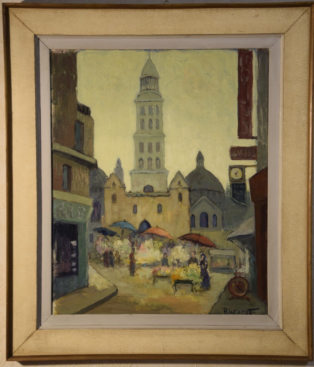 René Laforest ( 1893-1972)  Le marché de la place de la Clautre à Périgueux 