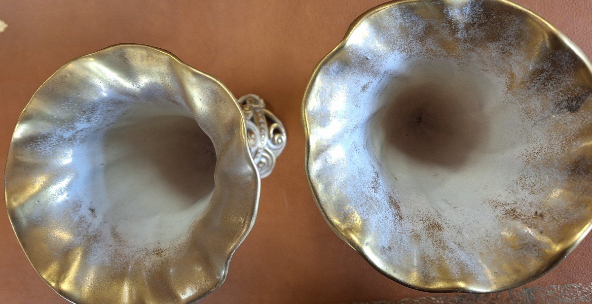 Pair Of Trumpet Vases In Enameled Ceramic, Lambeth Doulton England, Late 19th Century -photo-8