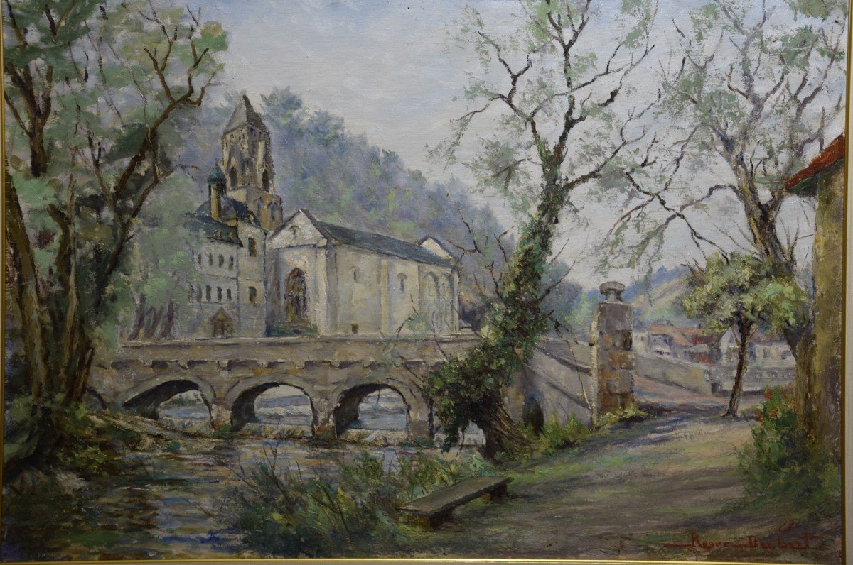 Roger Dubut (1890-1960) L'Abbaye de Brantôme  en Périgord , huile sur panneau , Ecole de Périgueux-photo-2