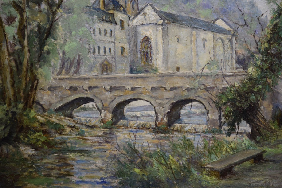 Roger Dubut (1890-1960) The Abbey Of Brantôme In Périgord , Oil On Panel , Ecole De Périgueux-photo-3