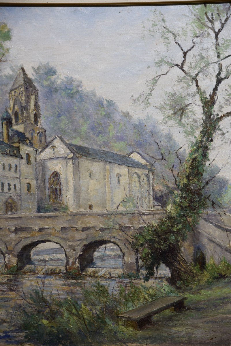 Roger Dubut (1890-1960) L'Abbaye de Brantôme  en Périgord , huile sur panneau , Ecole de Périgueux-photo-1