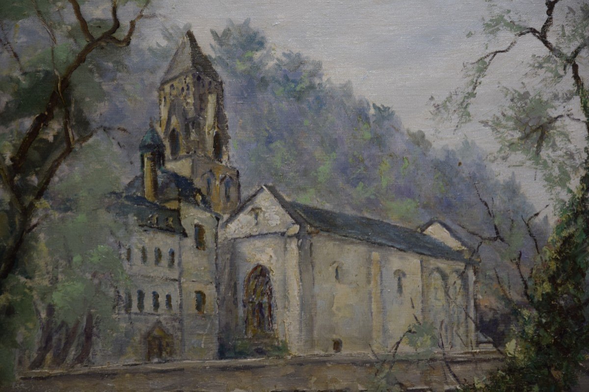 Roger Dubut (1890-1960) The Abbey Of Brantôme In Périgord , Oil On Panel , Ecole De Périgueux-photo-3