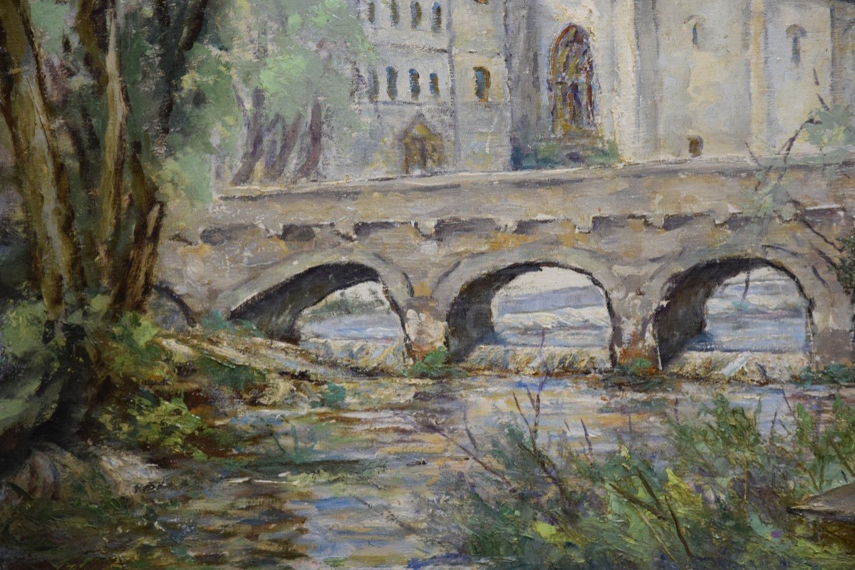Roger Dubut (1890-1960) L'Abbaye de Brantôme  en Périgord , huile sur panneau , Ecole de Périgueux-photo-5