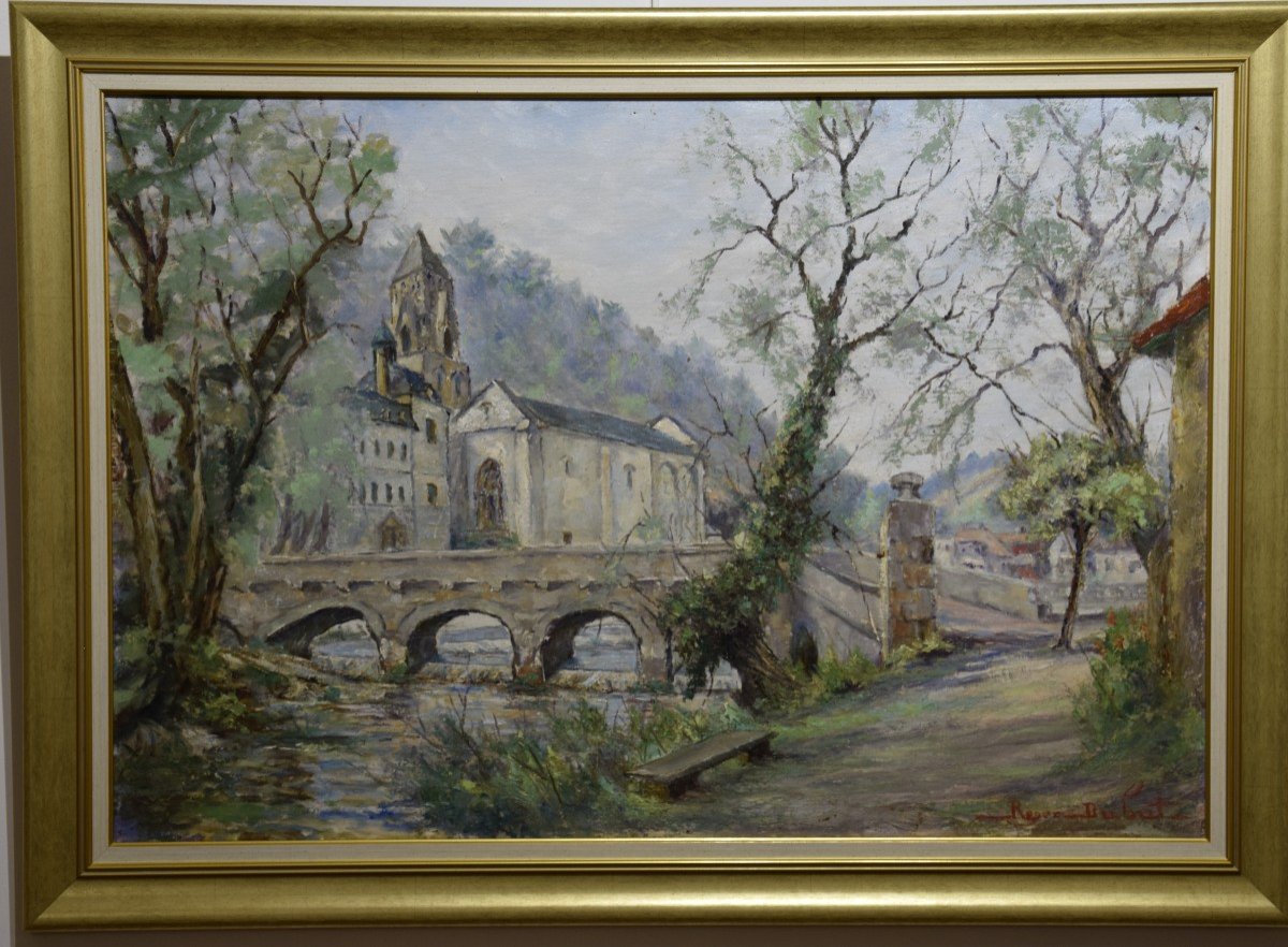 Roger Dubut (1890-1960) L'Abbaye de Brantôme  en Périgord , huile sur panneau , Ecole de Périgueux