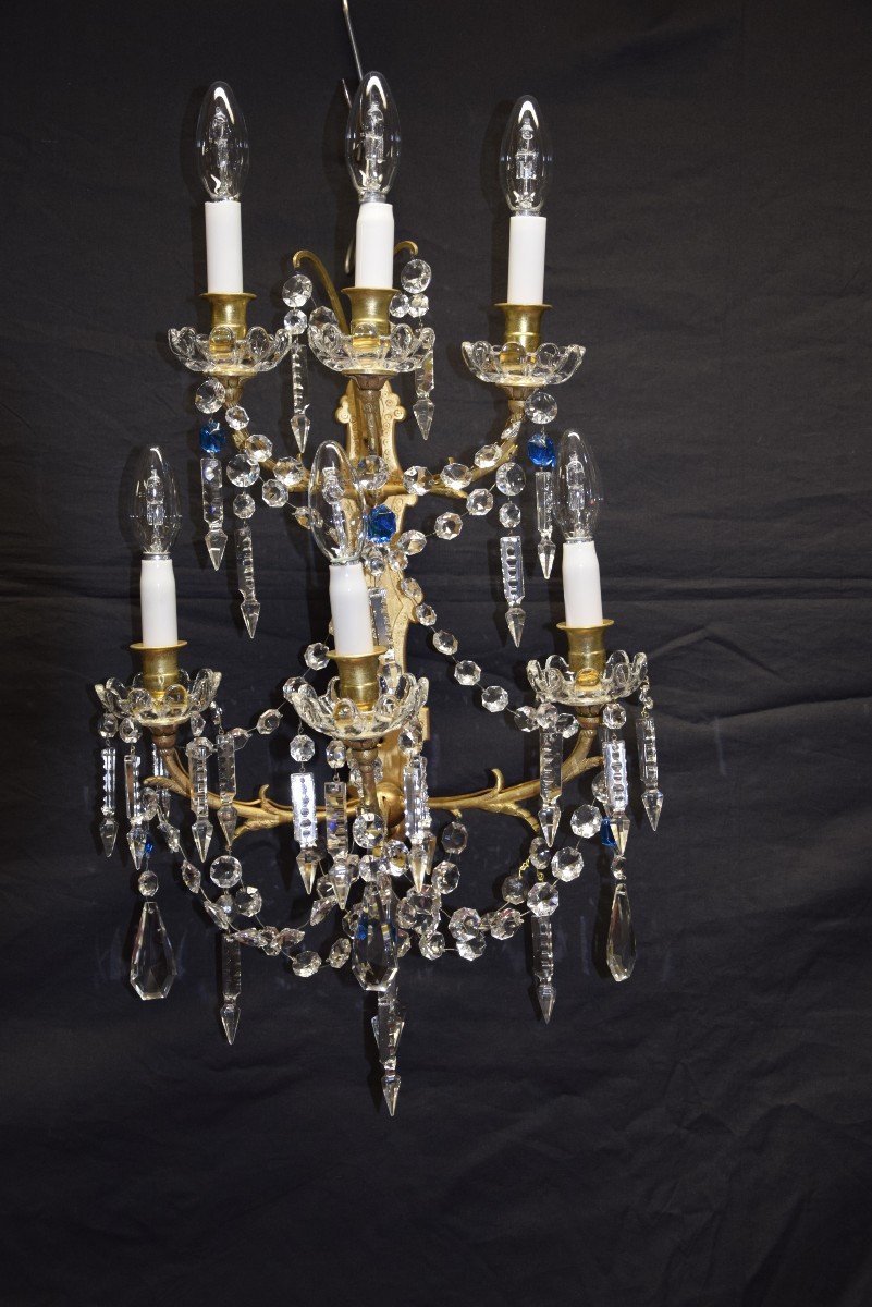 Pair Of 6-light Wall Lights, In Bronze And Baccarat Crystal, Circa 1900-photo-6