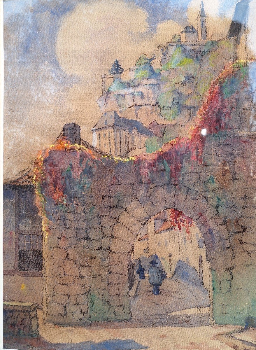 Robert Dessales Quentin (1885-1958 View Of Rocamadour Watercolor -photo-2