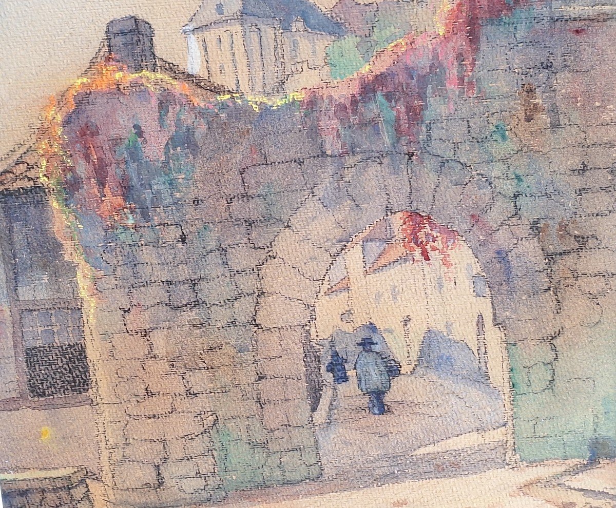 Robert Dessales Quentin (1885-1958 View Of Rocamadour Watercolor -photo-3