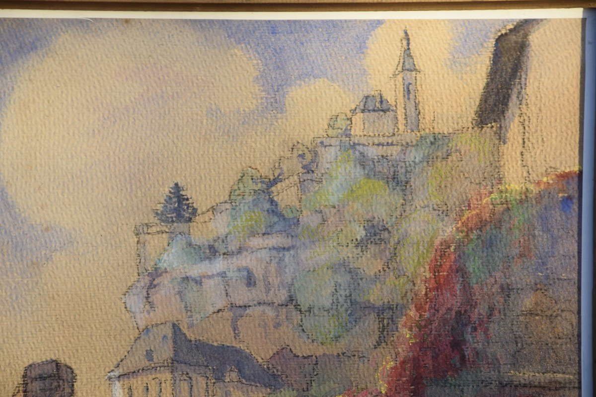 Robert Dessales Quentin (1885-1958 View Of Rocamadour Watercolor -photo-2